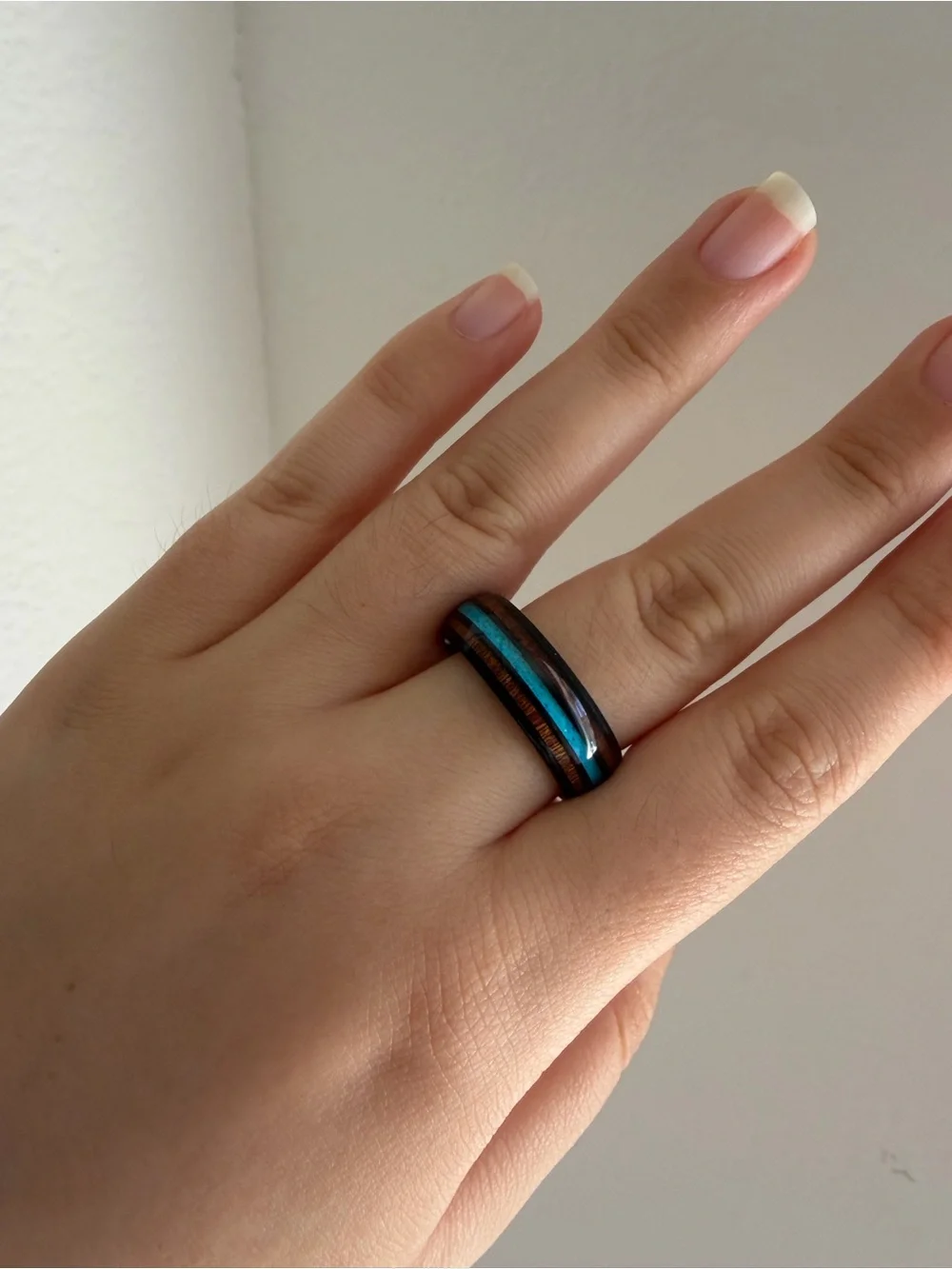 Turquoise Inlay Wood Band Ring - Men’s Jewelry Size 12